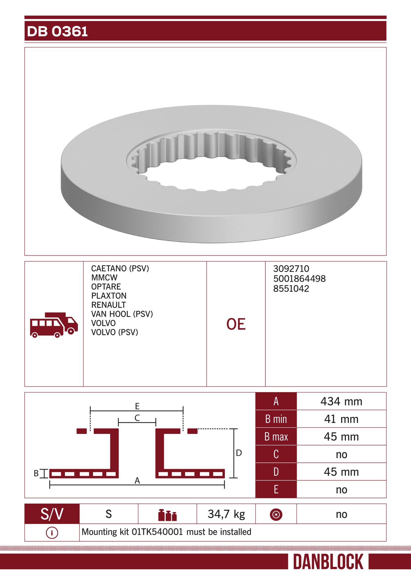 Disc frana DB 0361 DANBLOCK